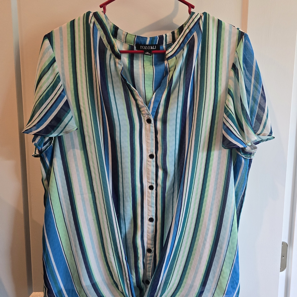 Roz & Ali Multicolor Striped Button Down Shirt